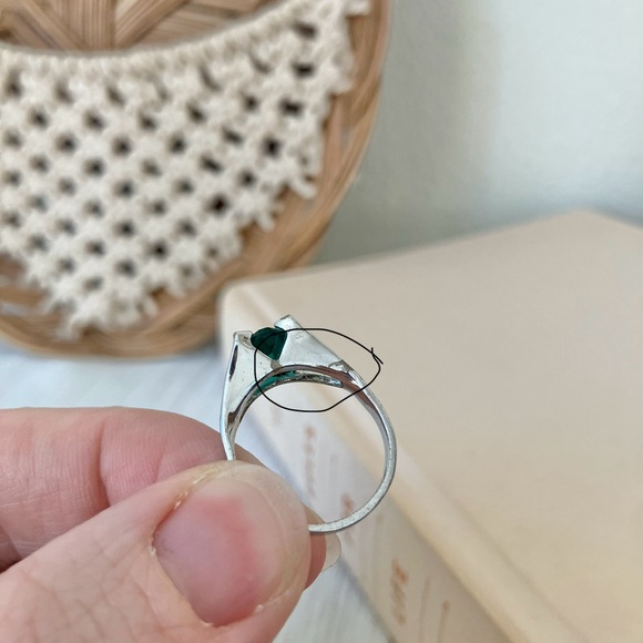 Art Deco Green Stone Emerald Square Cut Ring “Aiden” Diamond Forest Earthy Elven - Picture 9 of 14